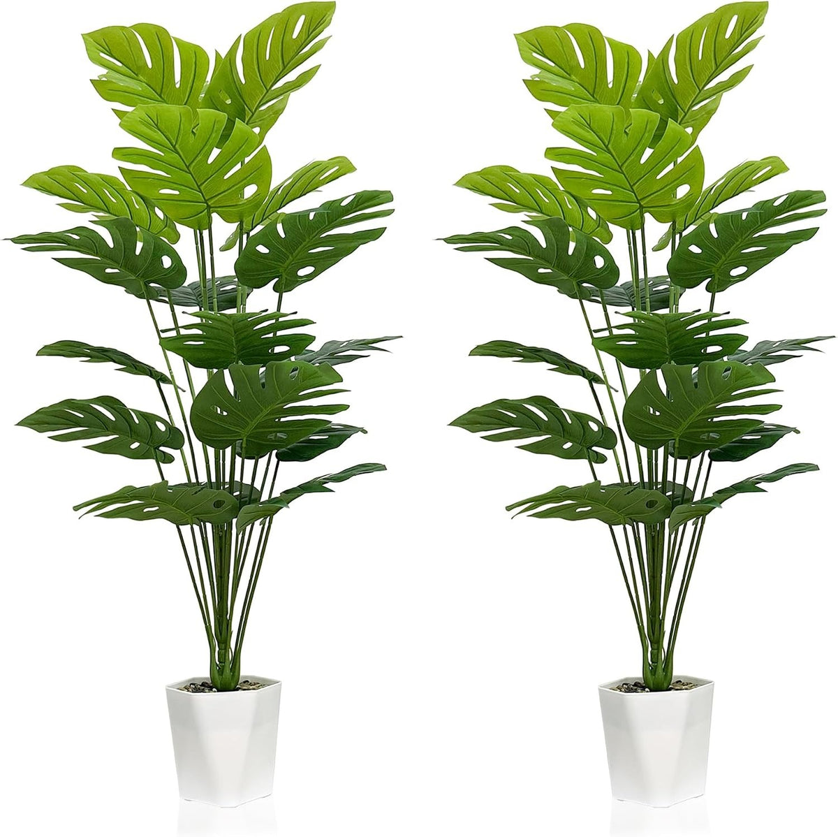 Faux Monstera Deliciosa Plants in Pots, Set of 2 | Tropical Indoor Decor