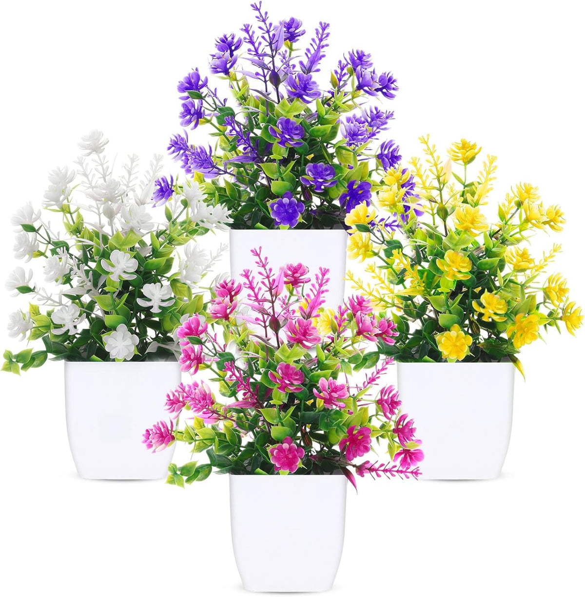 Faux Potted Daisy & Eucalyptus Plants, Set of 4 | Desk & Home Decor Indoor Outdoor