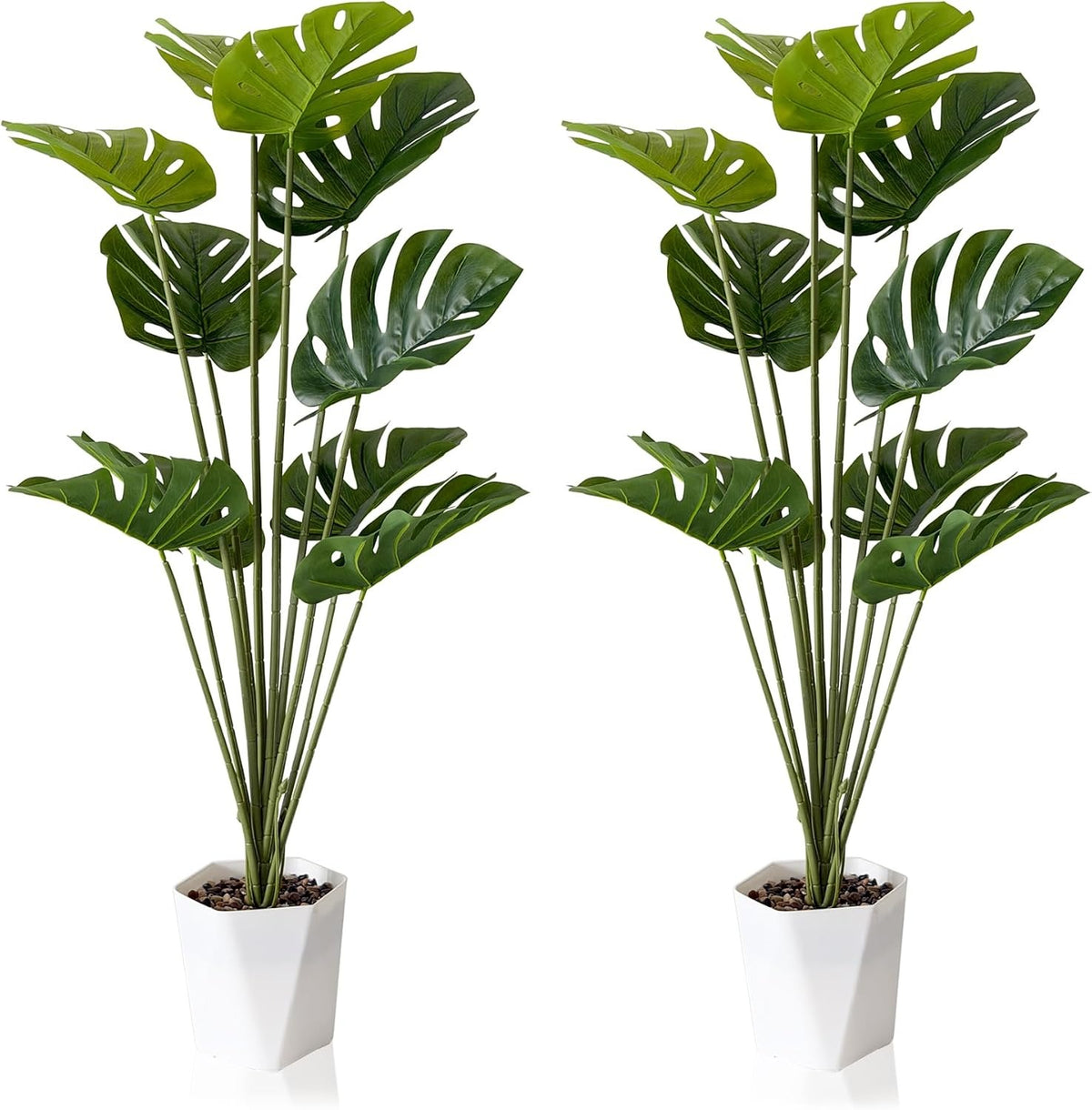 Faux Monstera Deliciosa Plants in Pots, Set of 2 | Tropical Indoor Decor