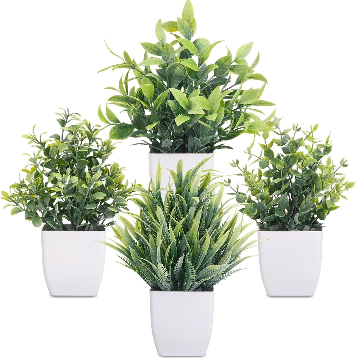 Faux Potted Daisy & Eucalyptus Plants, Set of 4 | Desk & Home Decor Indoor Outdoor