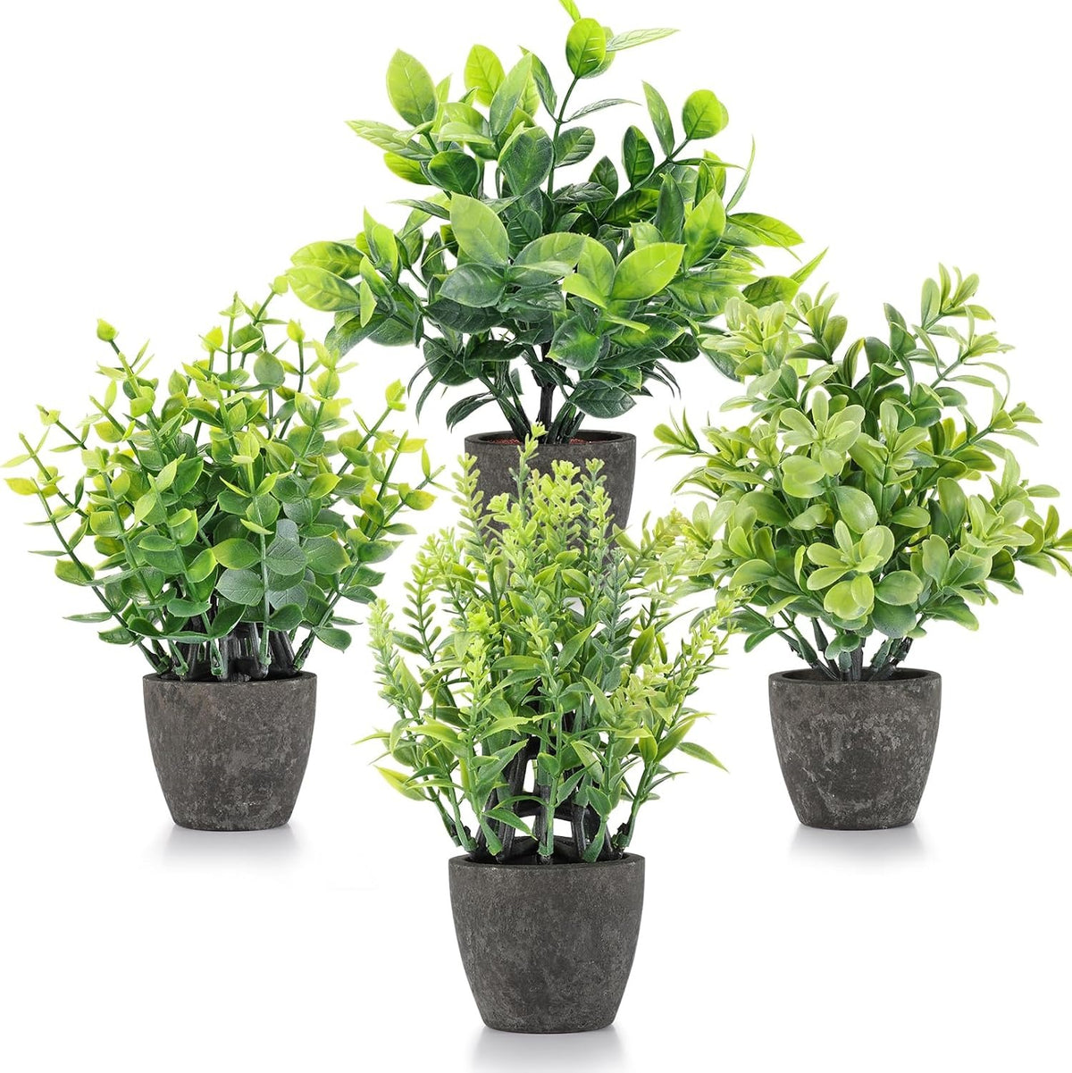 Mini Fake Plants, Set of 2 or 4 | Small Faux Potted Greenery for Bathroom & Desk Decor