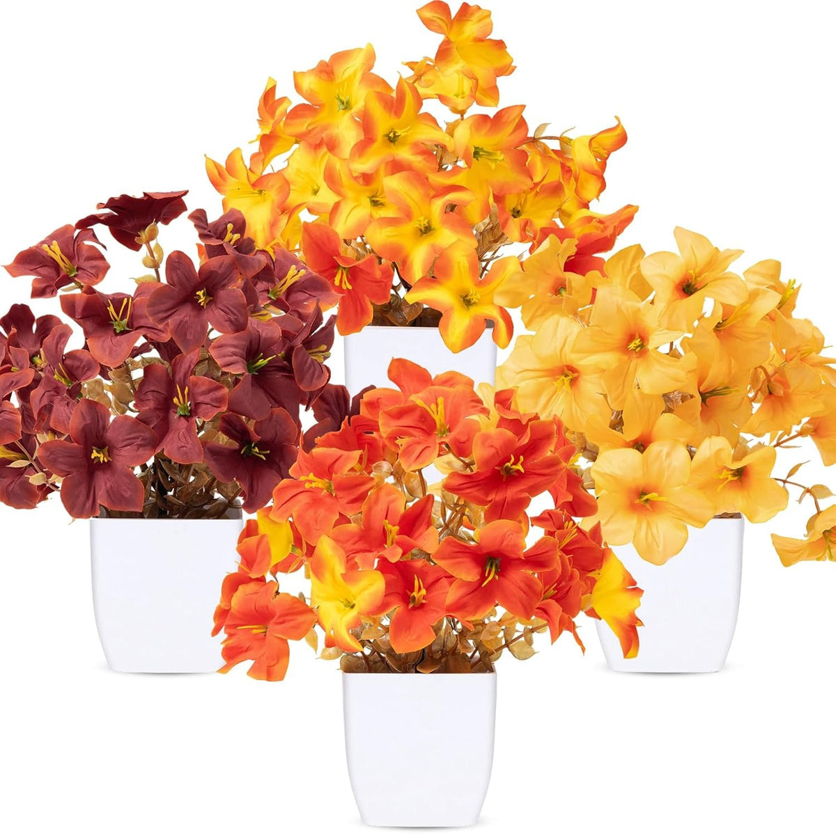 Faux Potted Daisy & Eucalyptus Plants, Set of 4 | Desk & Home Decor Indoor Outdoor