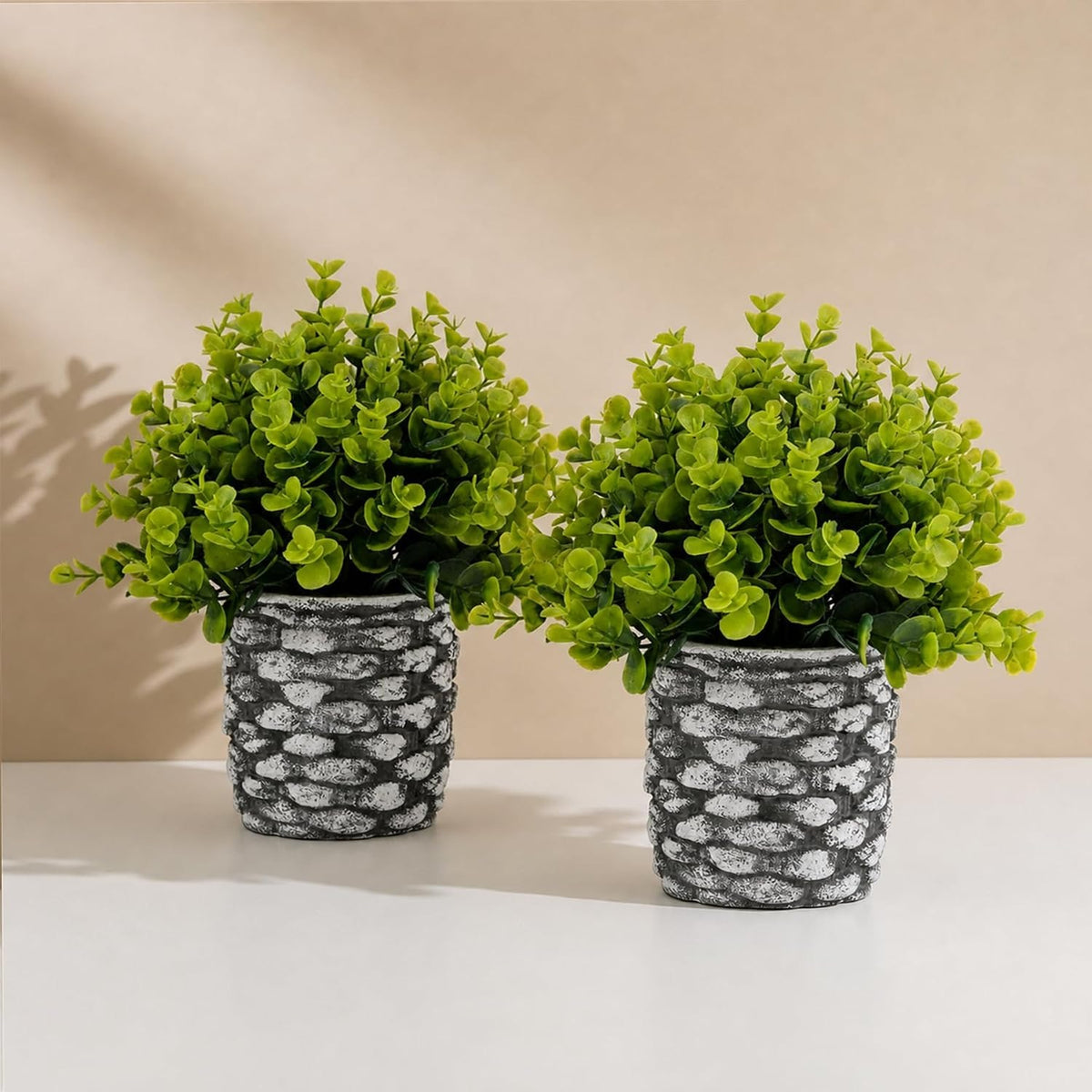 Small Fake Plants, Set of 4 | 10" Faux Potted Indoor Plants for Home & Office Decor