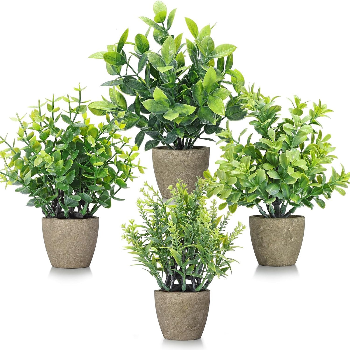 Mini Fake Plants, Set of 2 or 4 | Small Faux Potted Greenery for Bathroom & Desk Decor