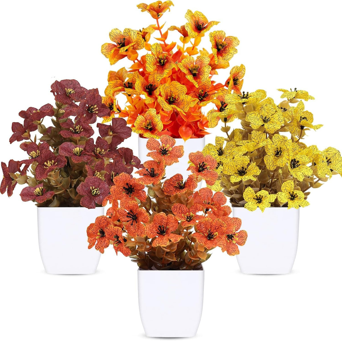 Faux Potted Daisy & Eucalyptus Plants, Set of 4 | Desk & Home Decor Indoor Outdoor