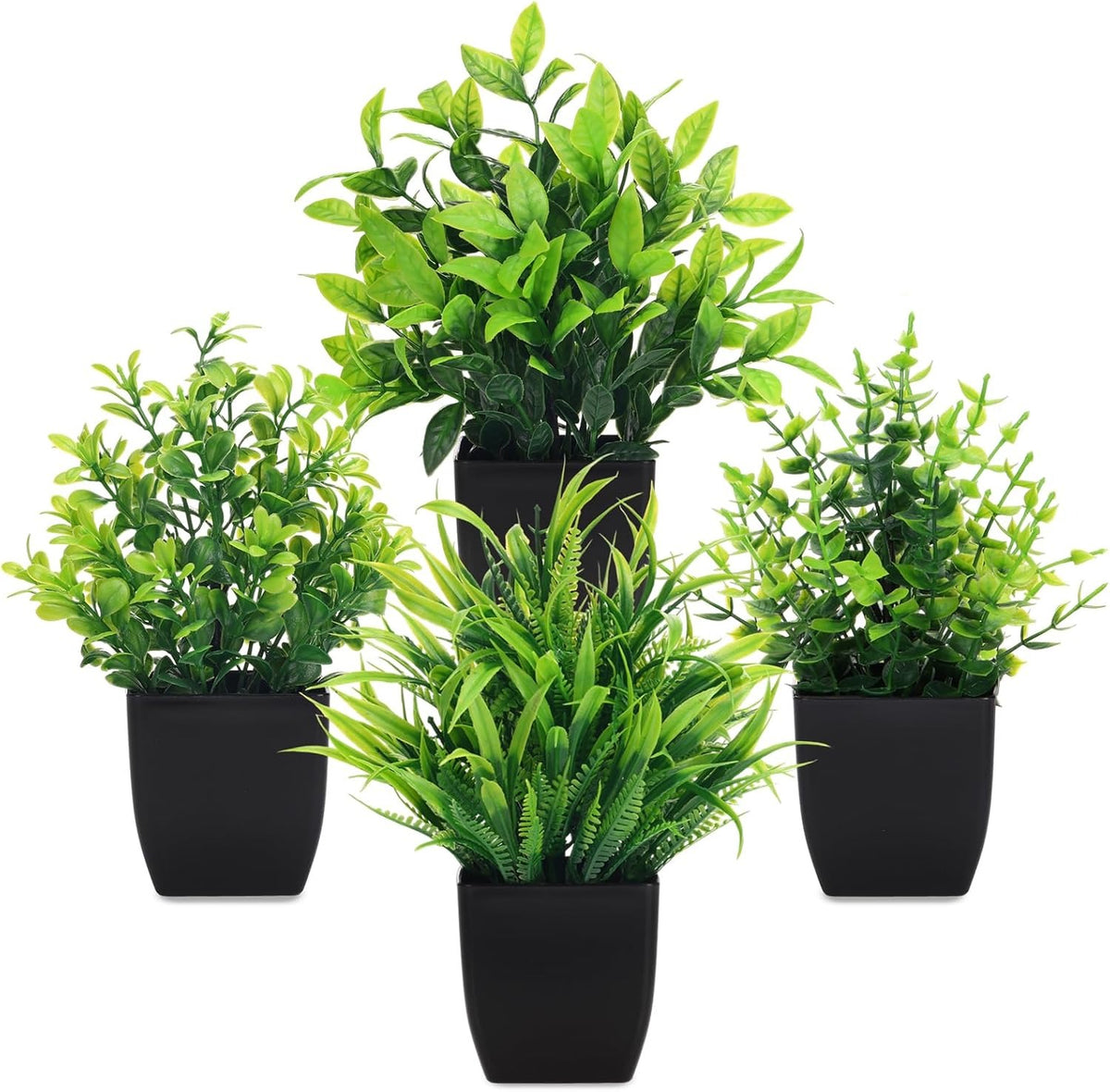 Faux Potted Daisy & Eucalyptus Plants, Set of 4 | Desk & Home Decor Indoor Outdoor