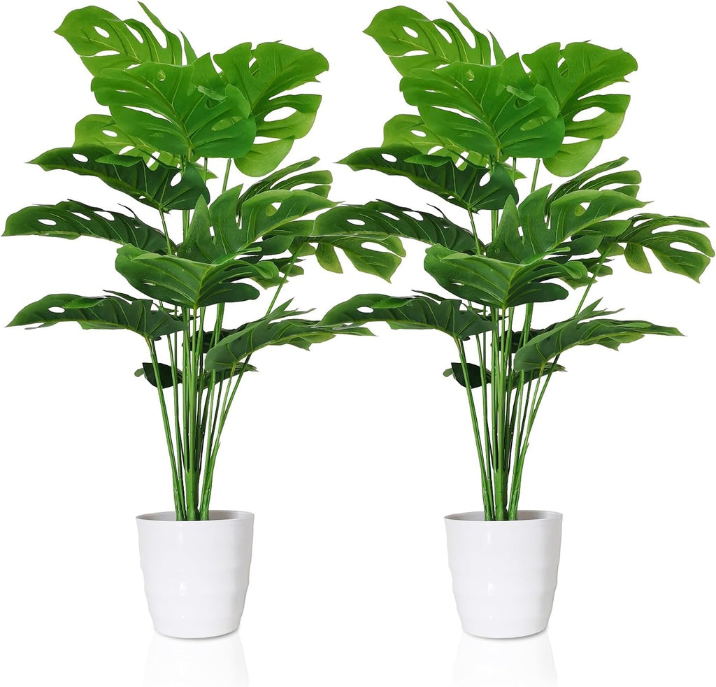 Faux Monstera Deliciosa Plants in Pots, Set of 2 | Tropical Indoor Decor