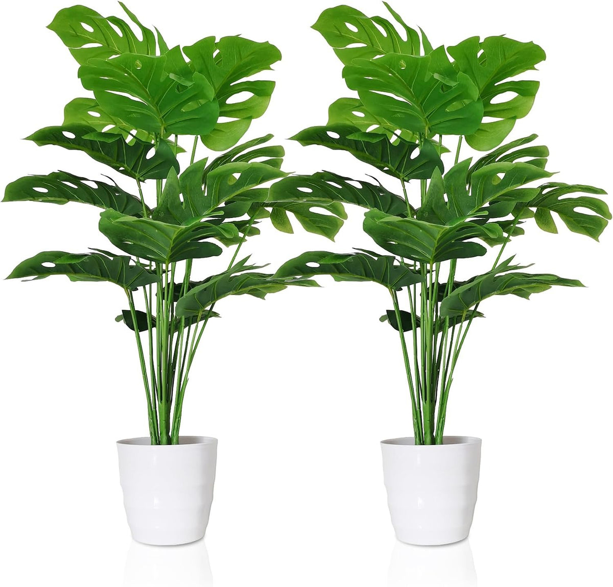 Faux Monstera Deliciosa Plants in Pots, Set of 2 | Tropical Indoor Decor