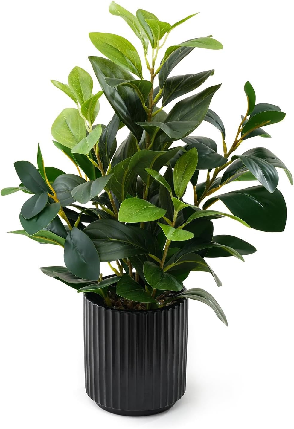 16" Artificial Indoor Plant with Black Ceramic Pot – Realistic Evergreen Faux Plant