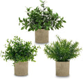 Small Artificial Potted Plants 3-Pack – 7.9" Fake Eucalyptus Topiaries for Desk, Shelf & Home Decor