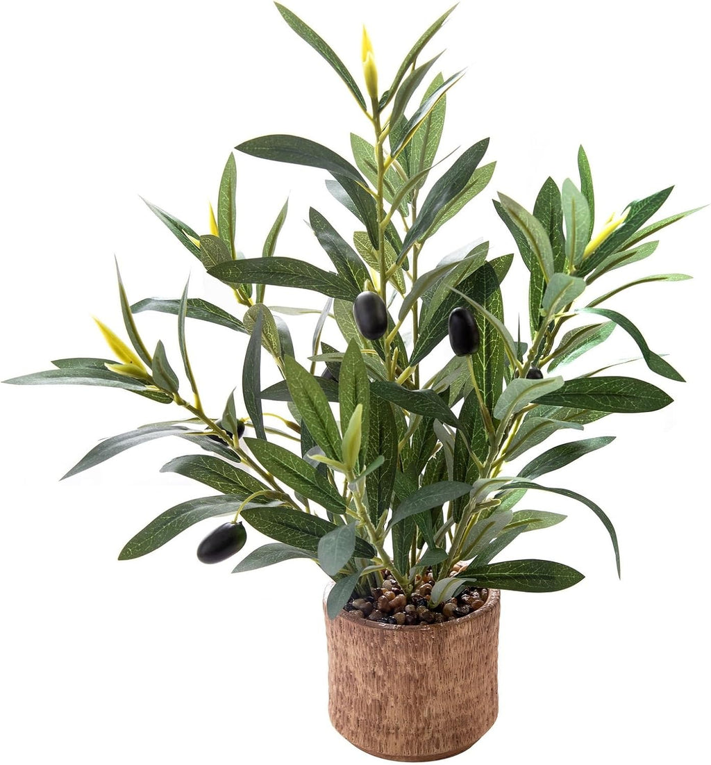 Faux Olive Plant, 12-Inch | Artificial Olive Tree with Rustic Planter for Home & Office Decor