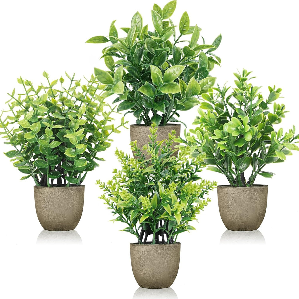 Mini Fake Plants, Set of 4 | Faux Potted Indoor Plants for Bathroom & Shelf Decor