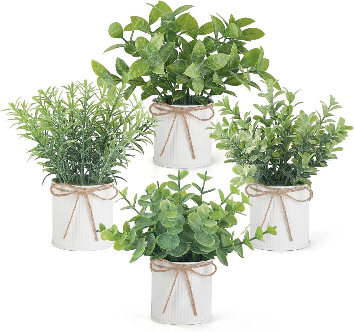 Small Fake Plants in Galvanized Pots, Set of 4 | Rustic Farmhouse Indoor Decor