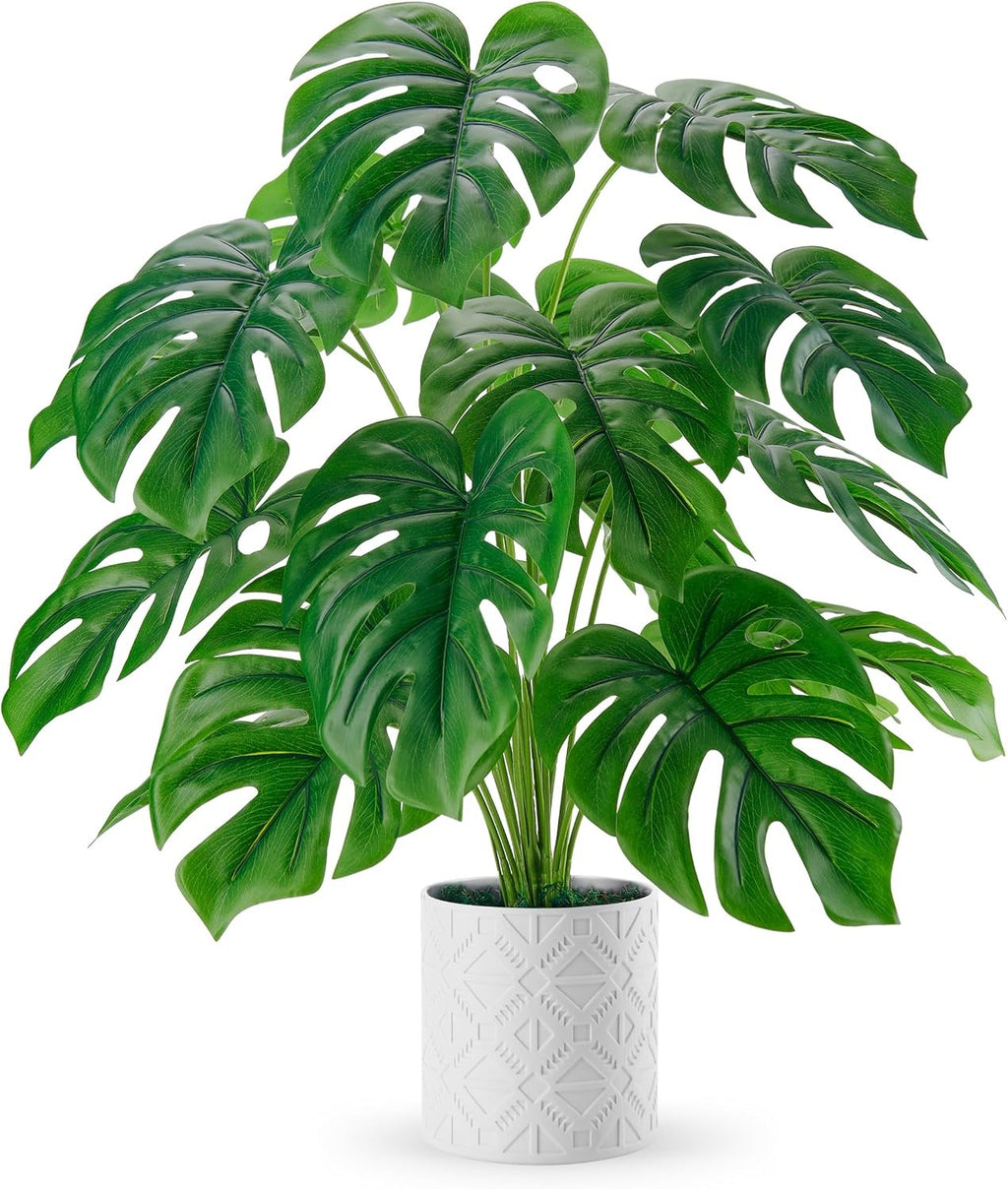 26" Fake Monstera Plant in Boho Pot | Faux Tropical Indoor Decor