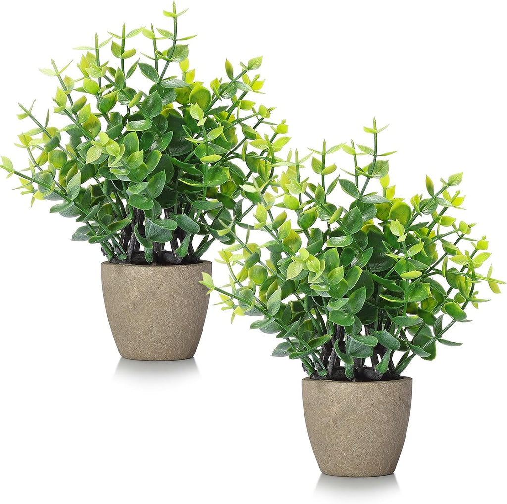 Mini Fake Plants, Set of 2 or 4 | Small Faux Potted Greenery for Bathroom & Desk Decor