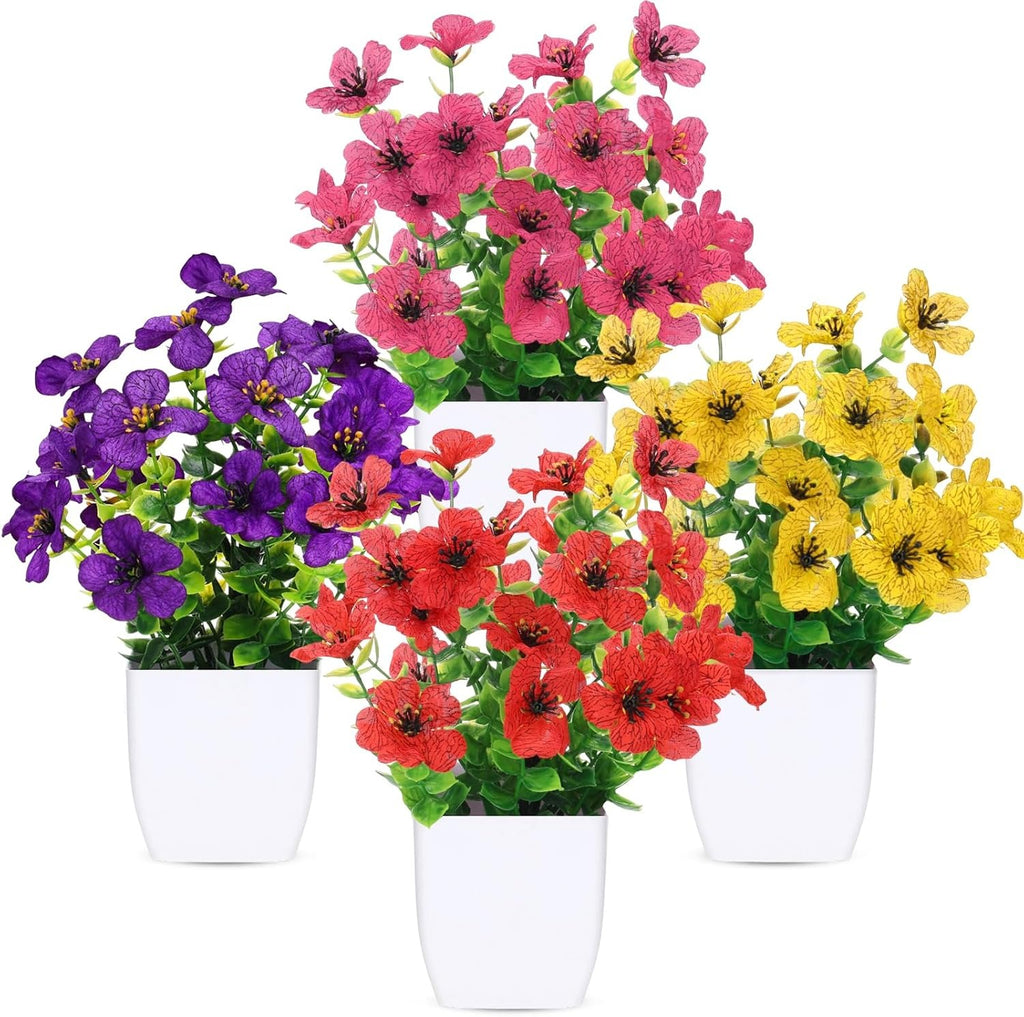 Faux Potted Daisy & Eucalyptus Plants, Set of 4 | Desk & Home Decor Indoor Outdoor