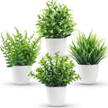 Small Fake Plants, Set of 4 or 8 | Green Faux Potted Plants for Bookshelf & Home Decor