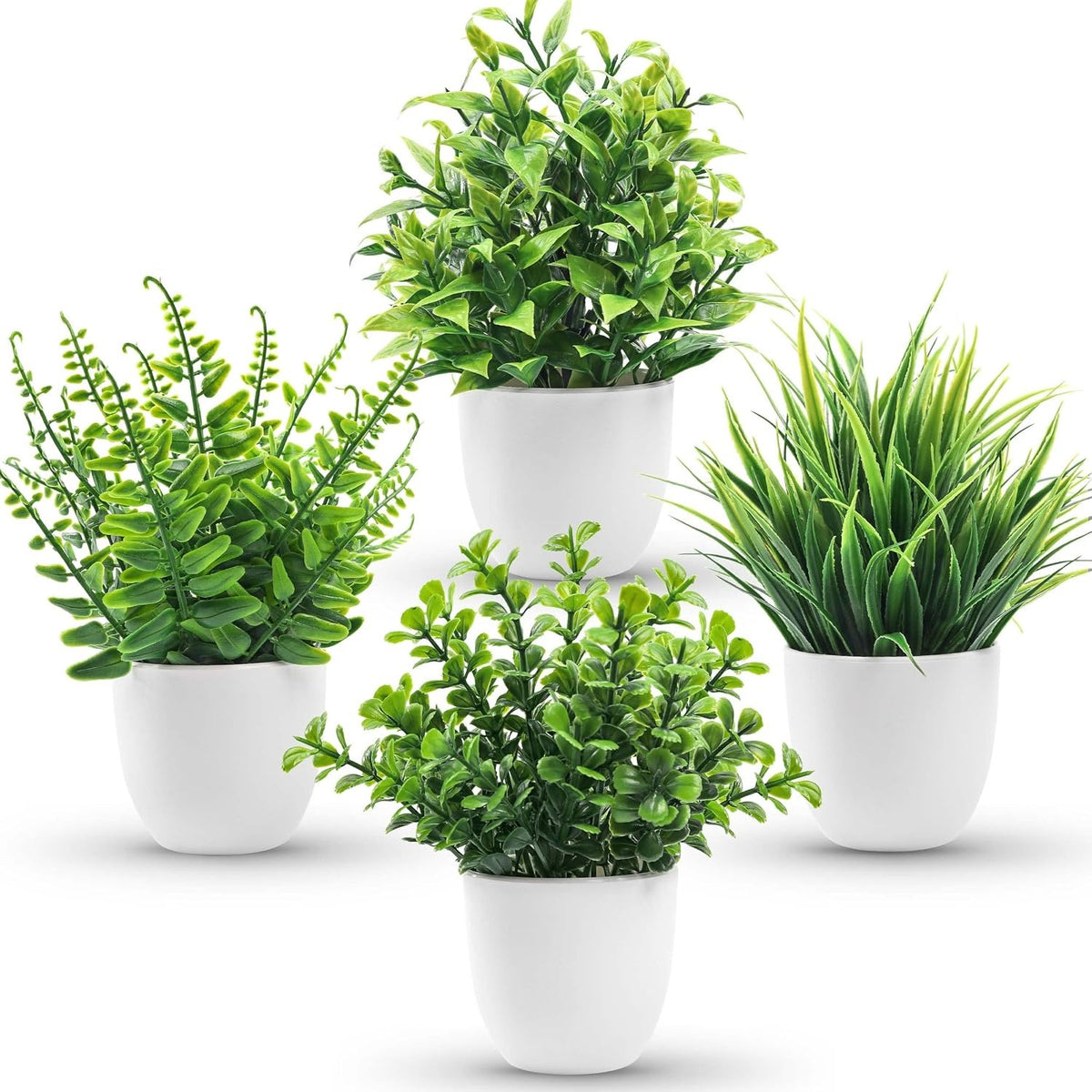 Small Fake Plants, Set of 4 or 8 | Green Faux Potted Plants for Bookshelf & Home Decor