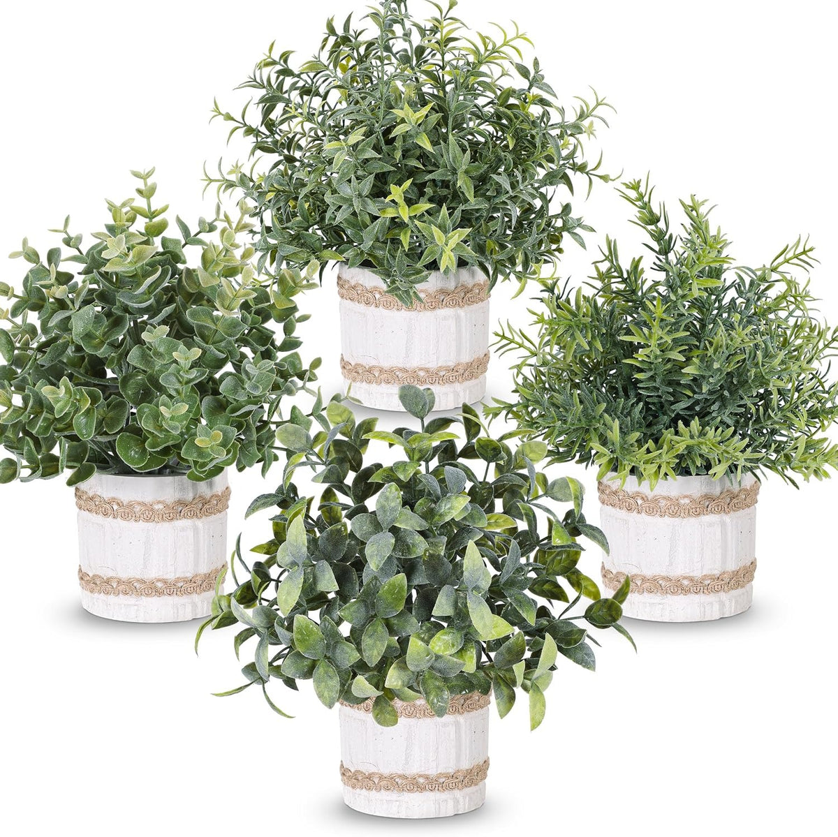 Sage Green Faux Plants, Set of 4 | Mini Potted Indoor Plants for Farmhouse Decor