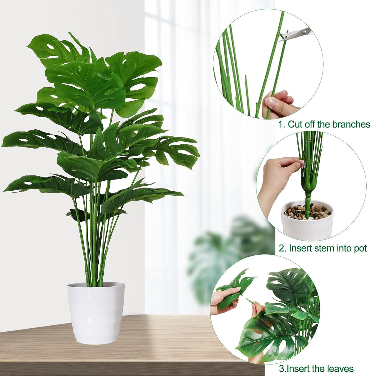 Faux Monstera Deliciosa Plants in Pots, Set of 2 | Tropical Indoor Decor