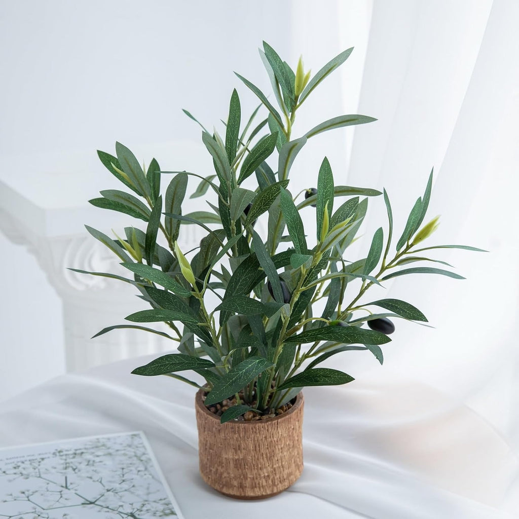 Faux Olive Plant, 12-Inch | Artificial Olive Tree with Rustic Planter for Home & Office Decor