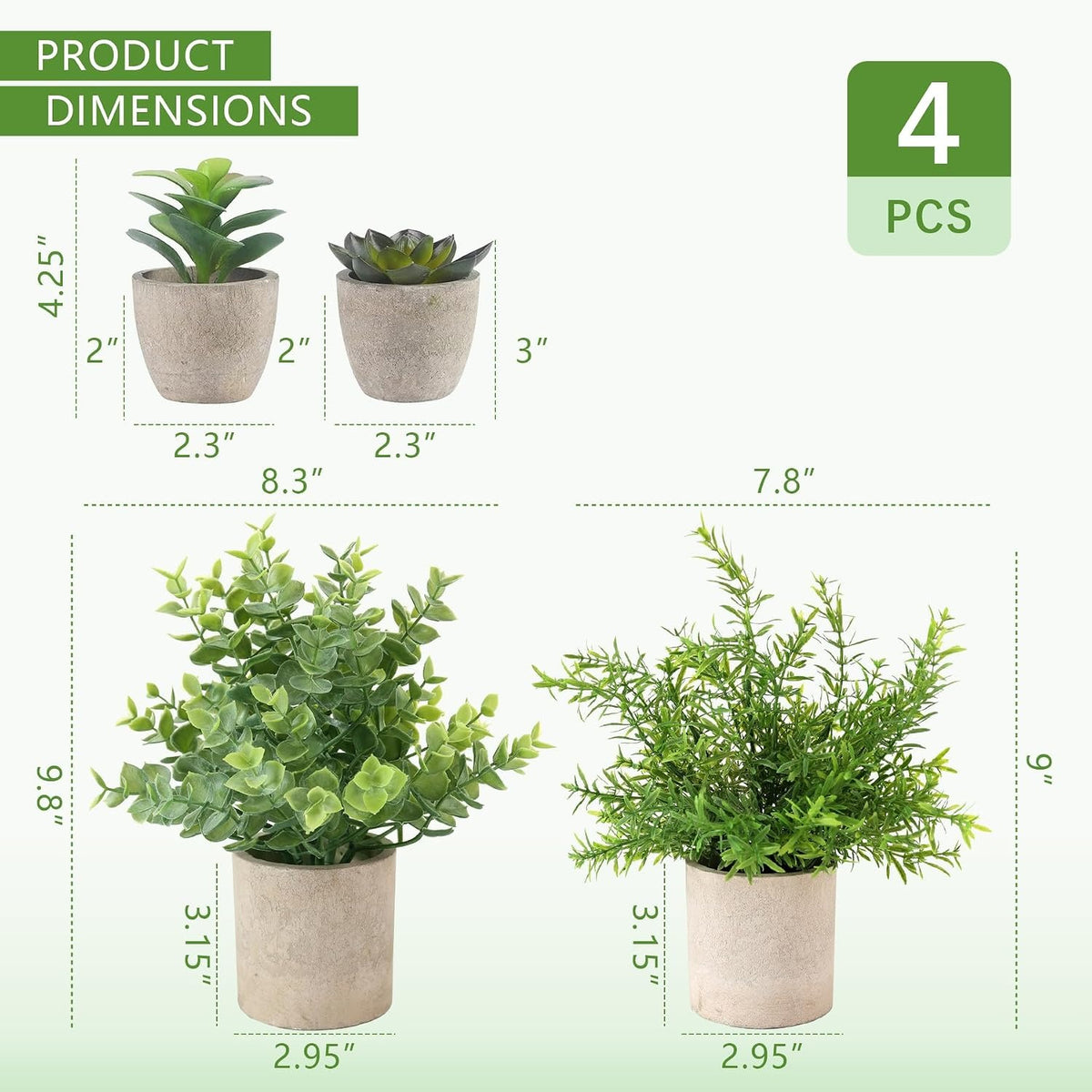Small Fake Plants, Set of 4 | 10" Faux Potted Indoor Plants for Home & Office Decor