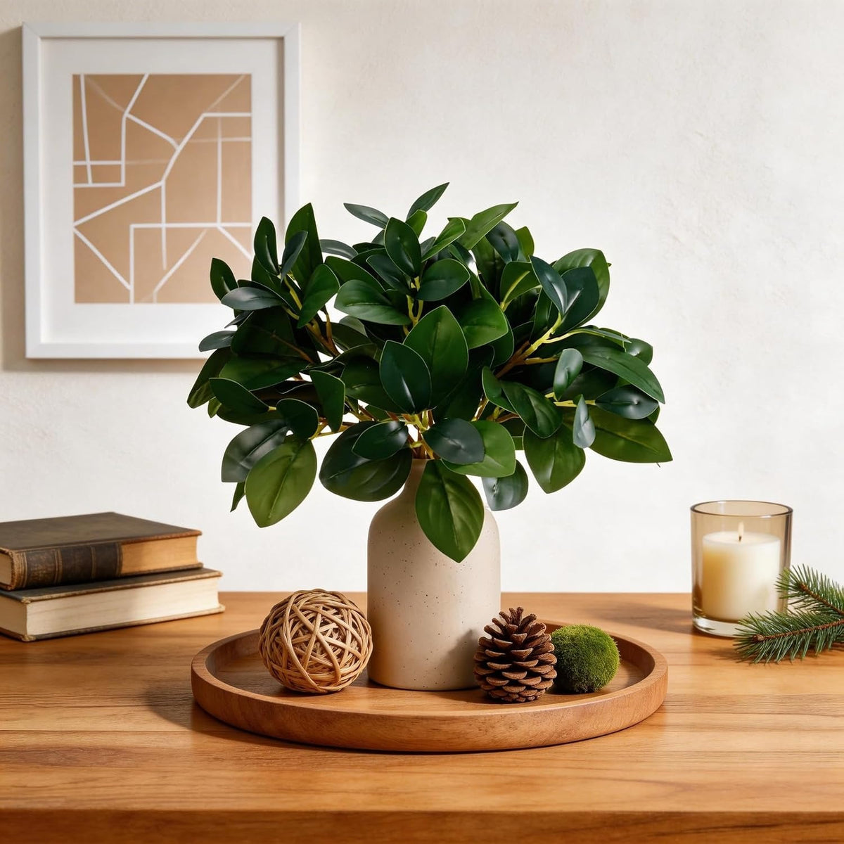 12" Artificial Eucalyptus Plant in Ceramic Vase – Small Faux Greenery for Desk, Shelf & Home Decor