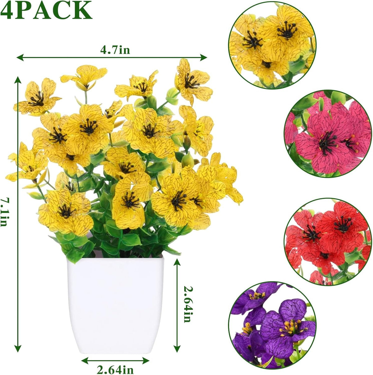 Faux Potted Daisy & Eucalyptus Plants, Set of 4 | Desk & Home Decor Indoor Outdoor