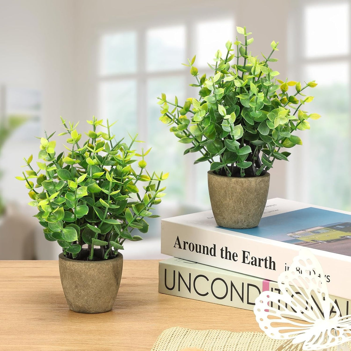 Mini Fake Plants, Set of 2 or 4 | Small Faux Potted Greenery for Bathroom & Desk Decor