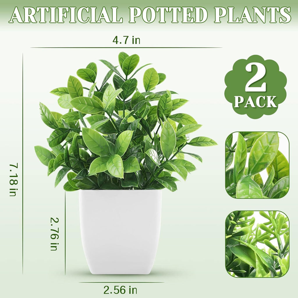 Small Fake Plants, Set of 2 | Faux Potted Indoor Plants for Desk & Office Decor