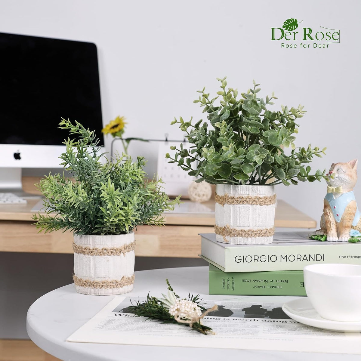 Sage Green Faux Plants, Set of 4 | Mini Potted Indoor Plants for Farmhouse Decor