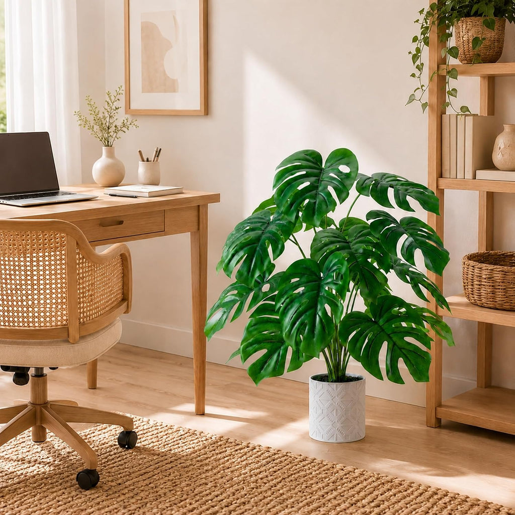 26" Fake Monstera Plant in Boho Pot | Faux Tropical Indoor Decor