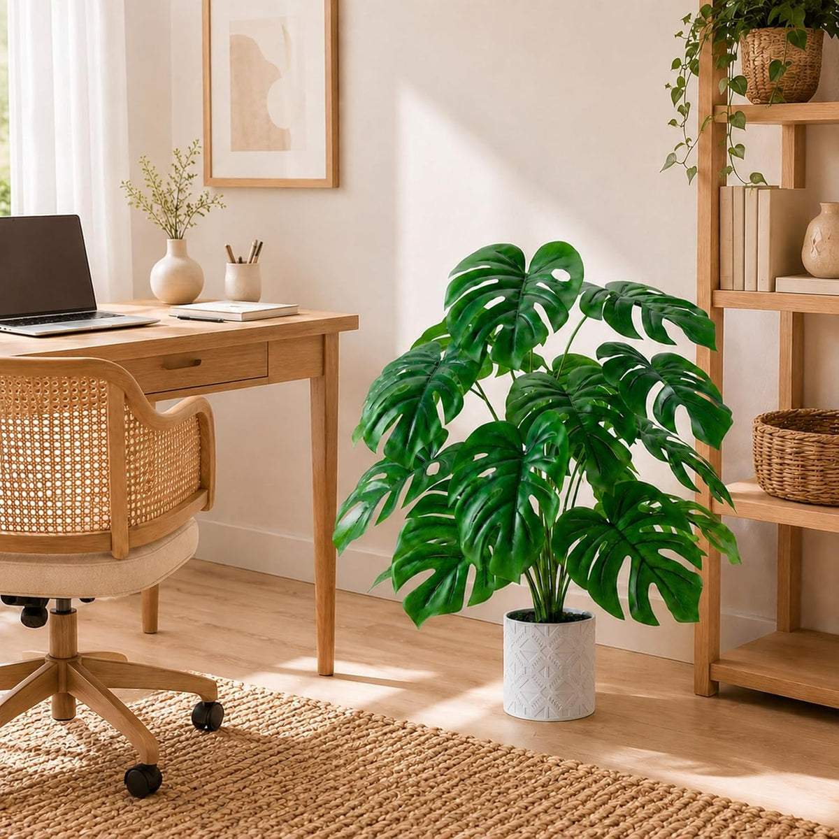 26" Fake Monstera Plant in Boho Pot | Faux Tropical Indoor Decor