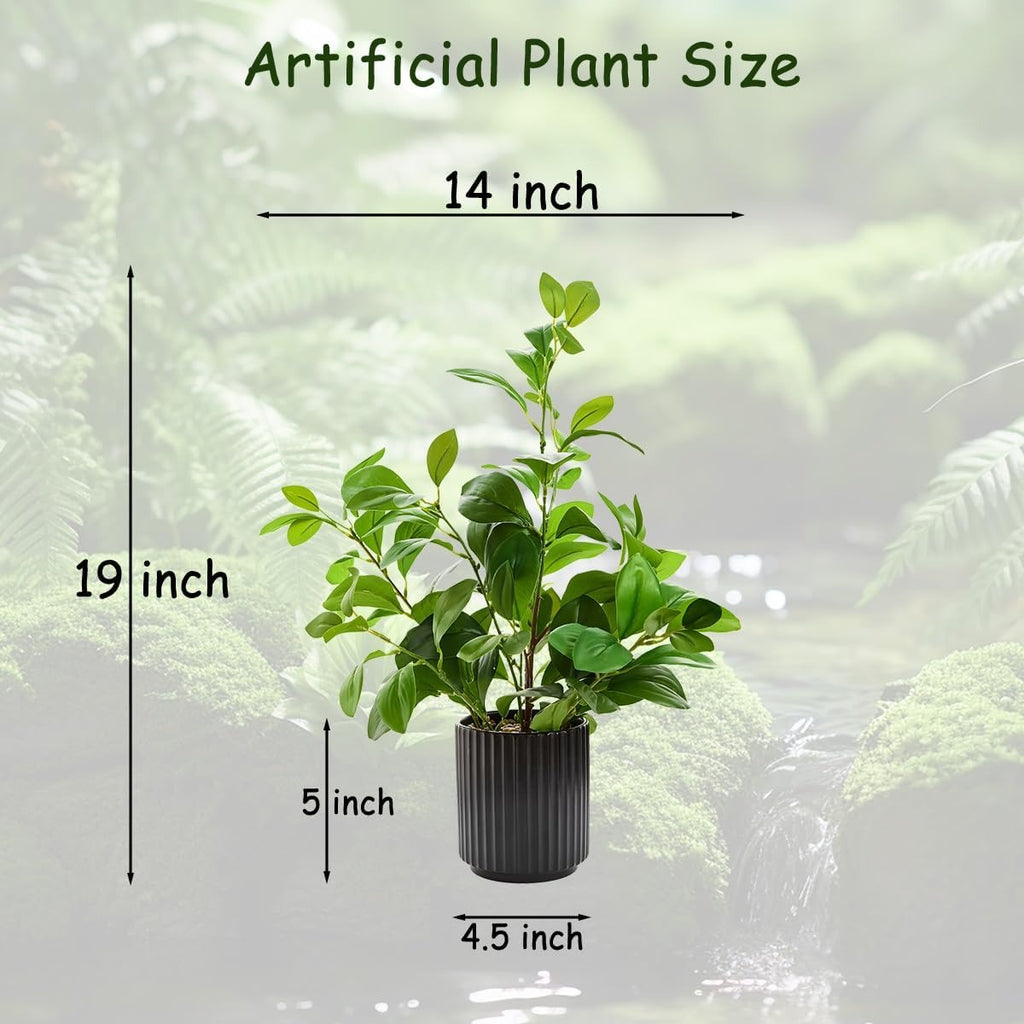 16" Artificial Indoor Plant with Black Ceramic Pot – Realistic Evergreen Faux Plant