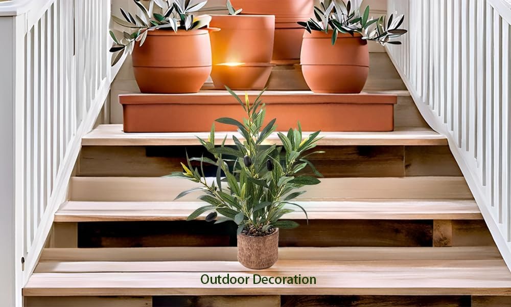 Faux Olive Plant, 12-Inch | Artificial Olive Tree with Rustic Planter for Home & Office Decor