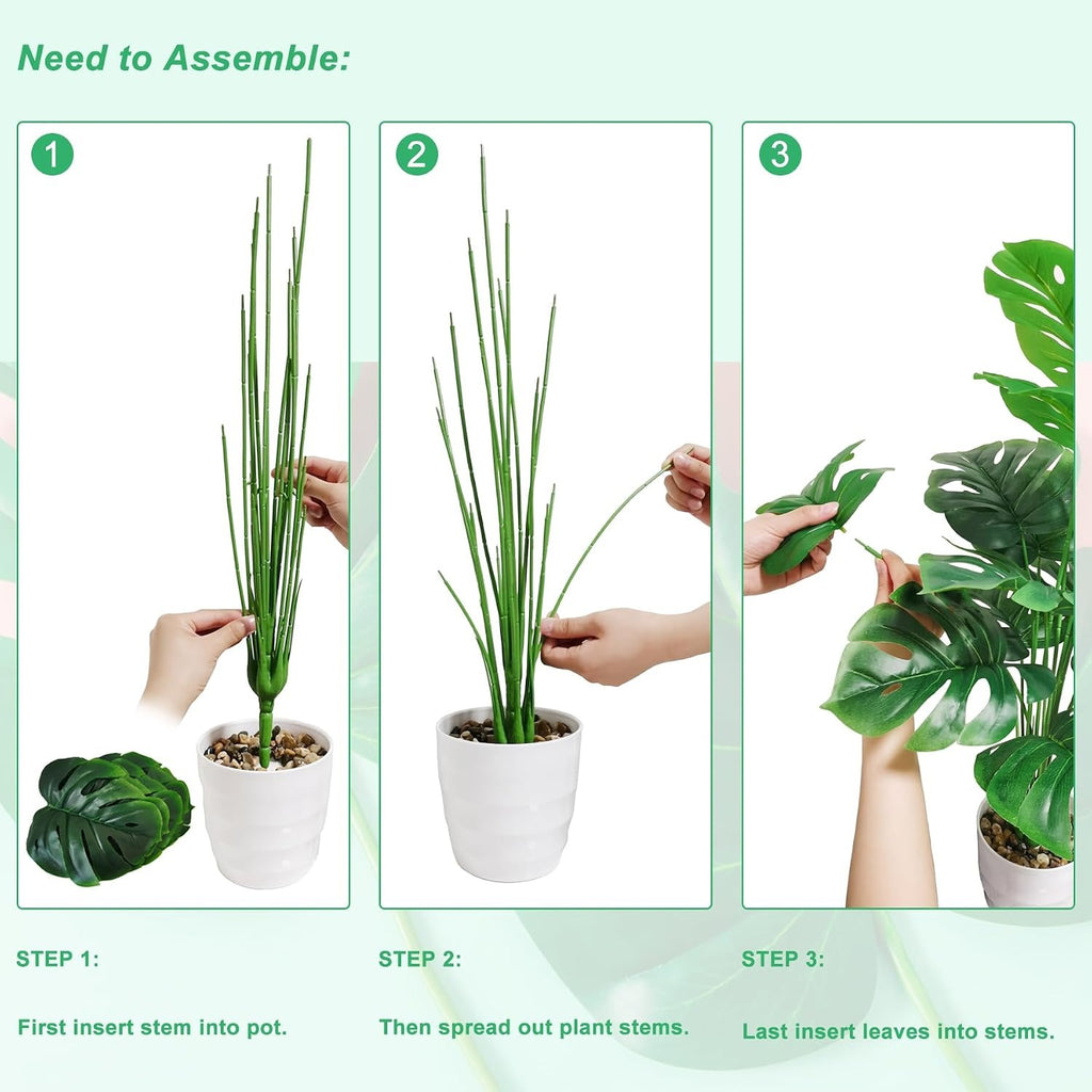 Faux Monstera Deliciosa Plants in Pots, Set of 2 | Tropical Indoor Decor