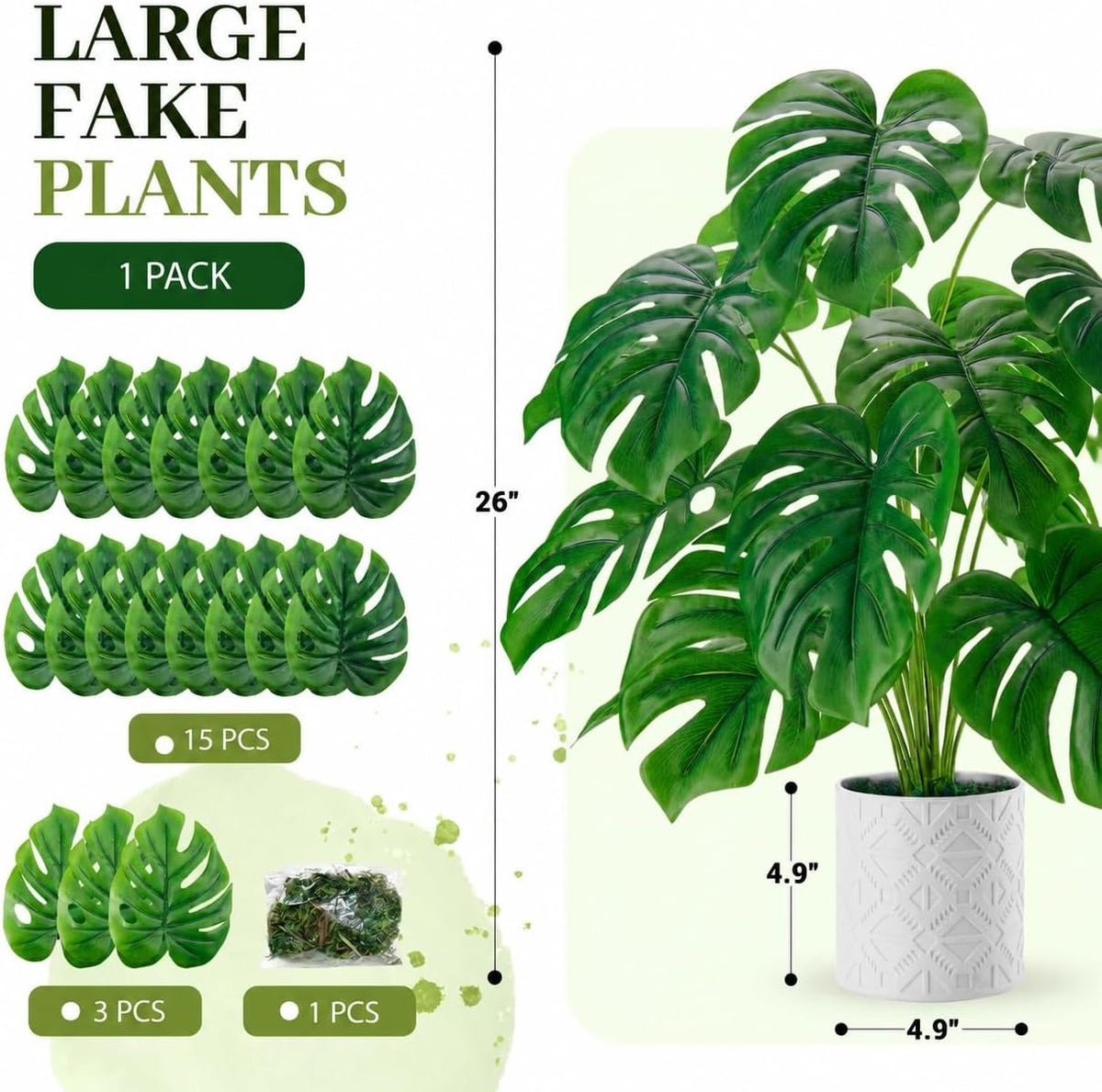 26" Fake Monstera Plant in Boho Pot | Faux Tropical Indoor Decor