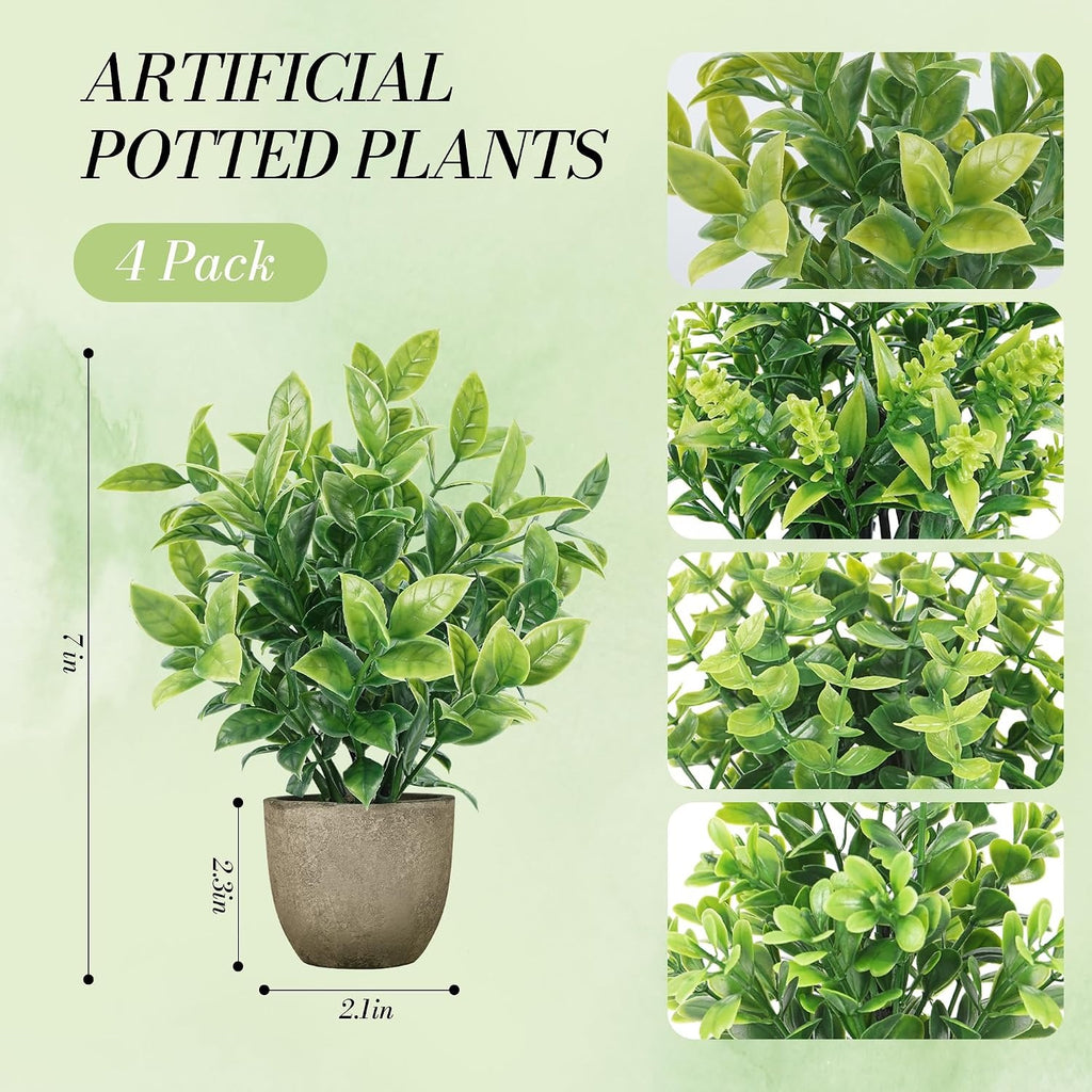Mini Fake Plants, Set of 4 | Faux Potted Indoor Plants for Bathroom & Shelf Decor