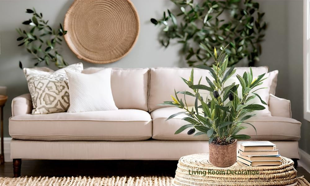 Faux Olive Plant, 12-Inch | Artificial Olive Tree with Rustic Planter for Home & Office Decor