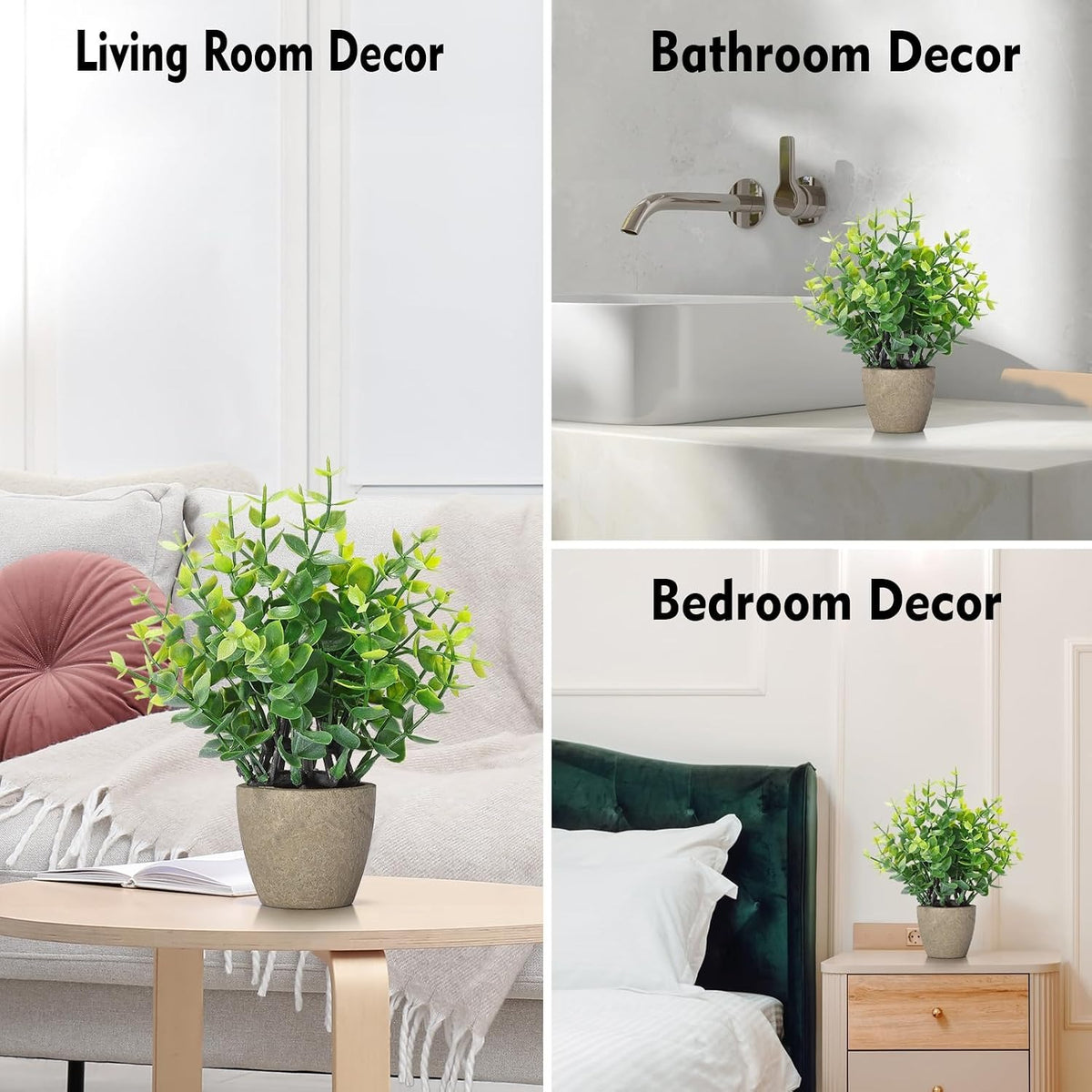 Mini Fake Plants, Set of 2 or 4 | Small Faux Potted Greenery for Bathroom & Desk Decor