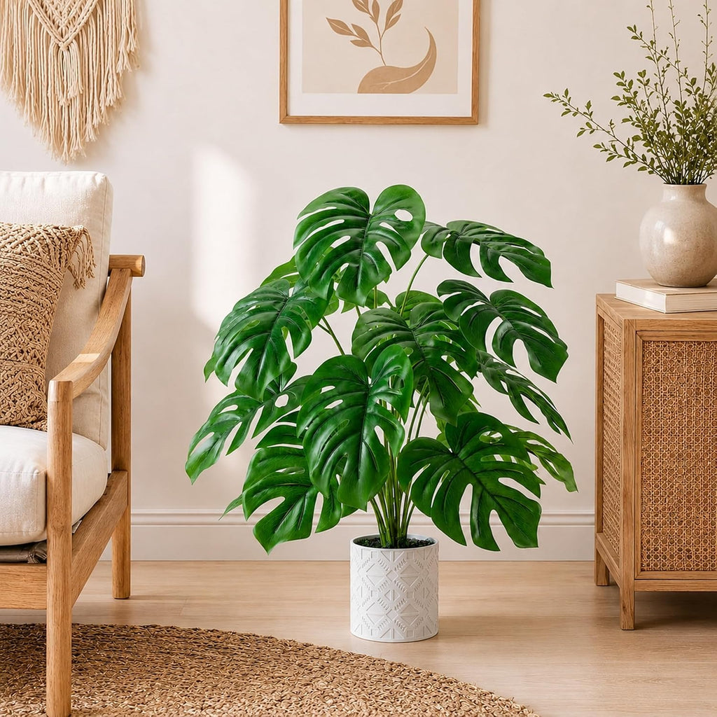 26" Fake Monstera Plant in Boho Pot | Faux Tropical Indoor Decor