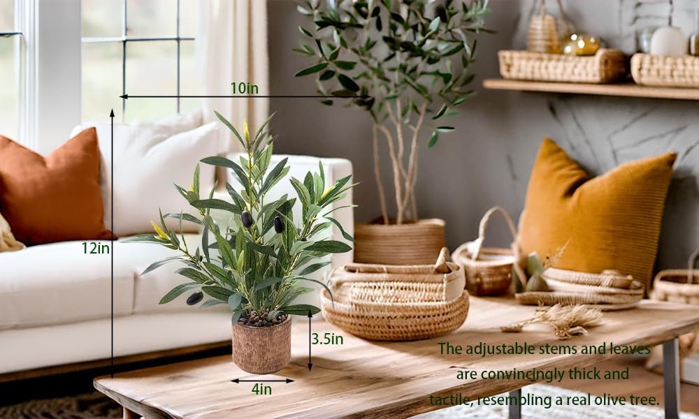 Faux Olive Plant, 12-Inch | Artificial Olive Tree with Rustic Planter for Home & Office Decor