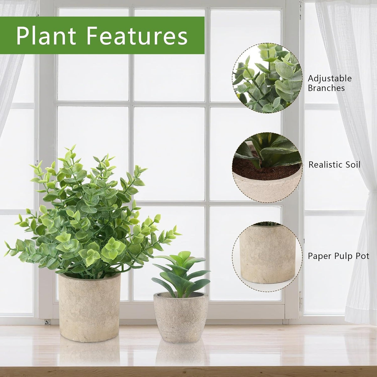Small Fake Plants, Set of 4 | 10" Faux Potted Indoor Plants for Home & Office Decor