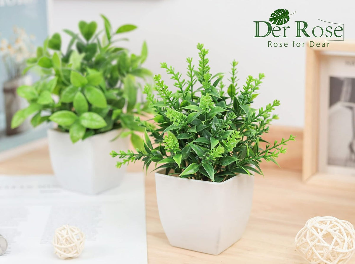 Small Fake Plants, Set of 2 | Faux Potted Indoor Plants for Desk & Office Decor