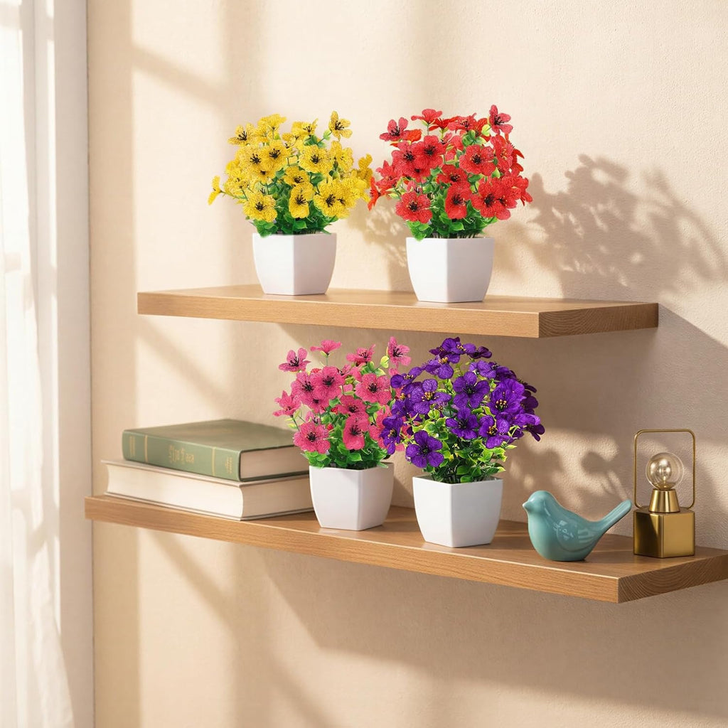 Faux Potted Daisy & Eucalyptus Plants, Set of 4 | Desk & Home Decor Indoor Outdoor