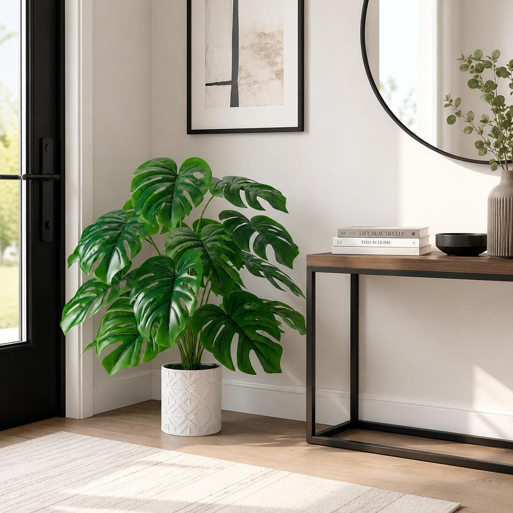 26" Fake Monstera Plant in Boho Pot | Faux Tropical Indoor Decor