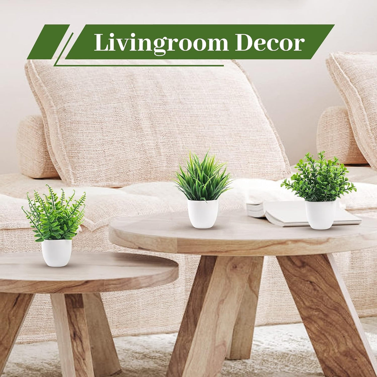 Small Fake Plants, Set of 4 or 8 | Green Faux Potted Plants for Bookshelf & Home Decor