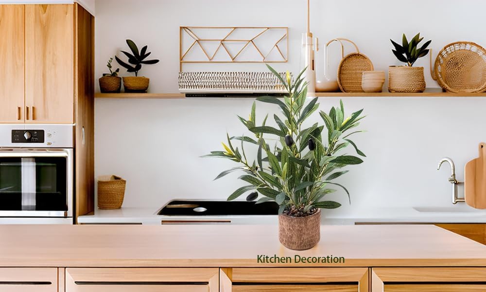 Faux Olive Plant, 12-Inch | Artificial Olive Tree with Rustic Planter for Home & Office Decor
