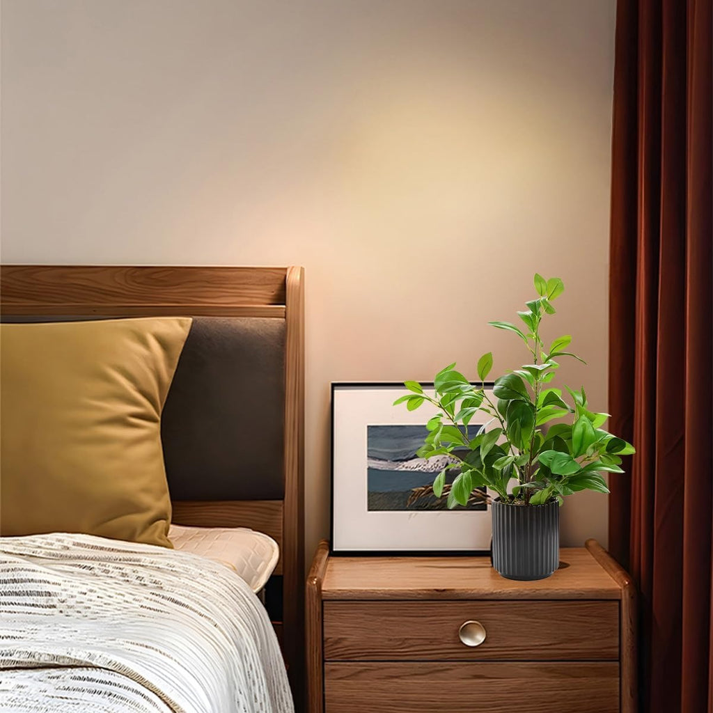 16" Artificial Indoor Plant with Black Ceramic Pot – Realistic Evergreen Faux Plant