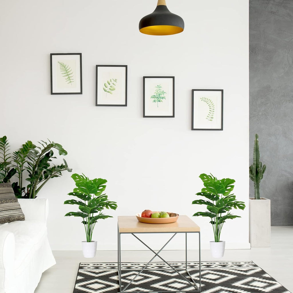 Faux Monstera Deliciosa Plants in Pots, Set of 2 | Tropical Indoor Decor